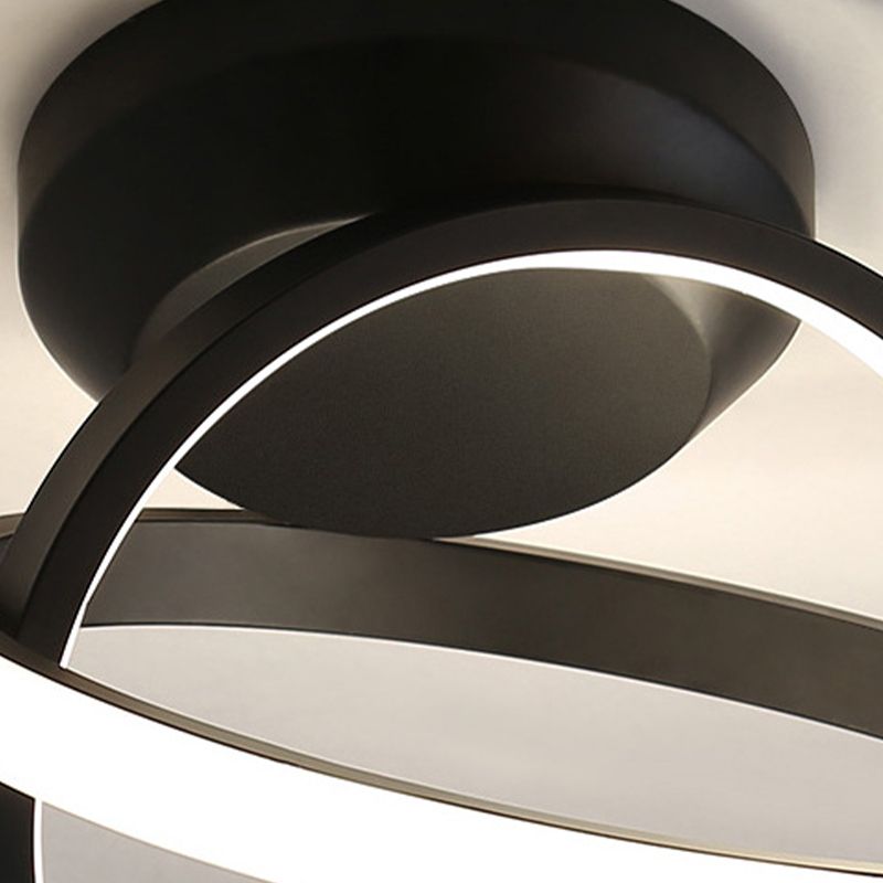 Round Shape Metal Flush Mount Light Modern Style 2 Lights Flush Ceiling Light in Black