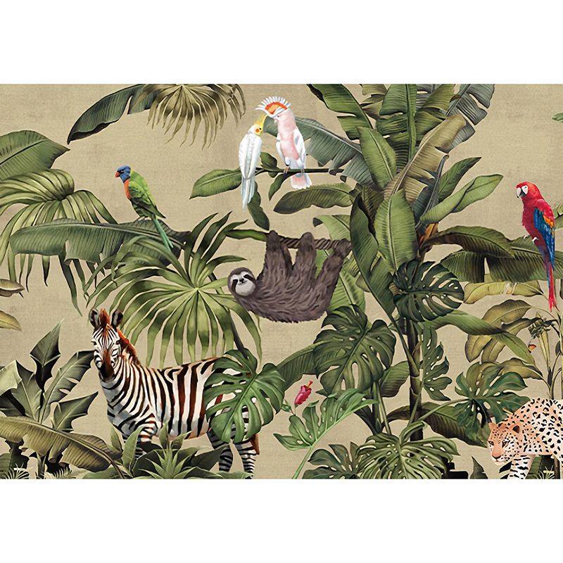 Large Wall Covering Green Forest and Animal Mural Wallpaper for Accent Wall, Non-Woven Material