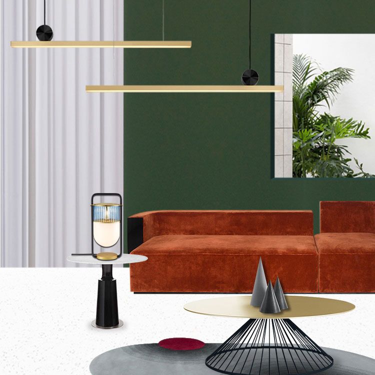 Simplicidad de latón Línea recta Led Island Light Nordic Style Cocina Bar de iluminación de iluminación en luz cálida