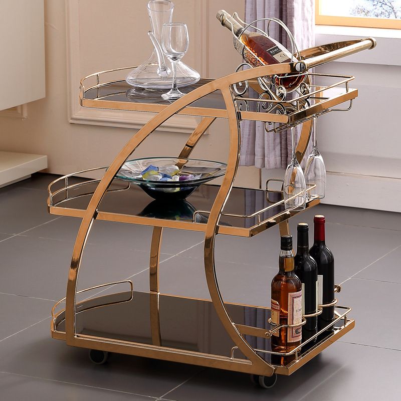 Modern Glass Prep Table Open Storage Rolling Prep Table 3-Tier