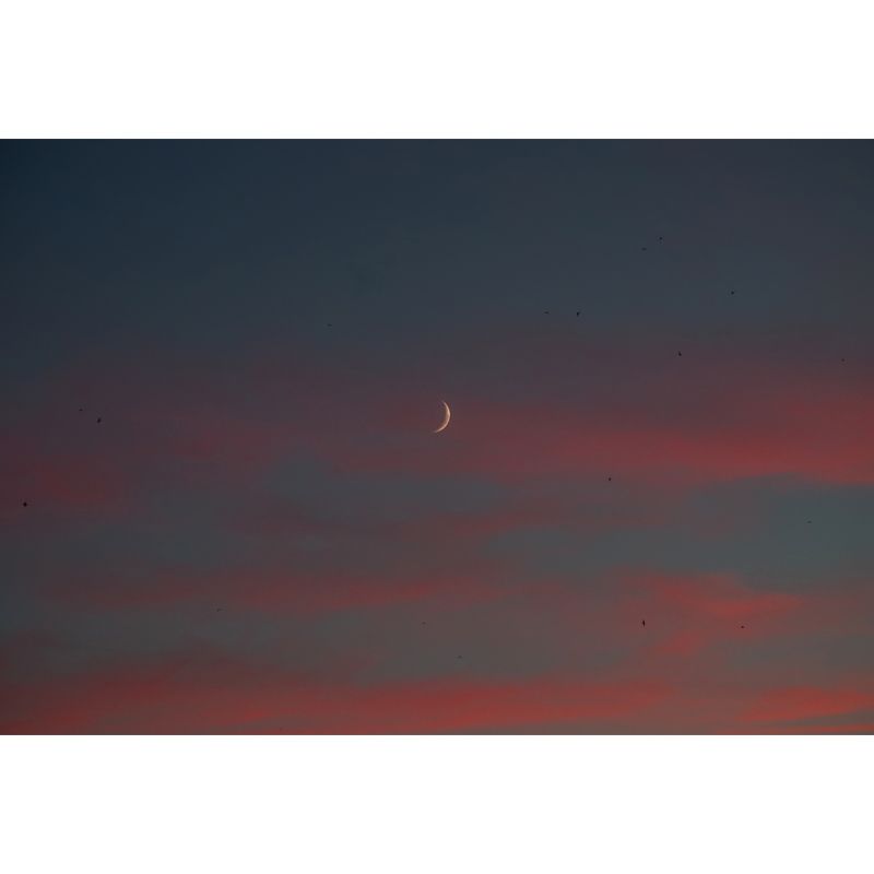 Big Dusk New Moon Mural Blue-Yellow Non-Woven Fabric Wall Art, Stain Resistant, Custom Made