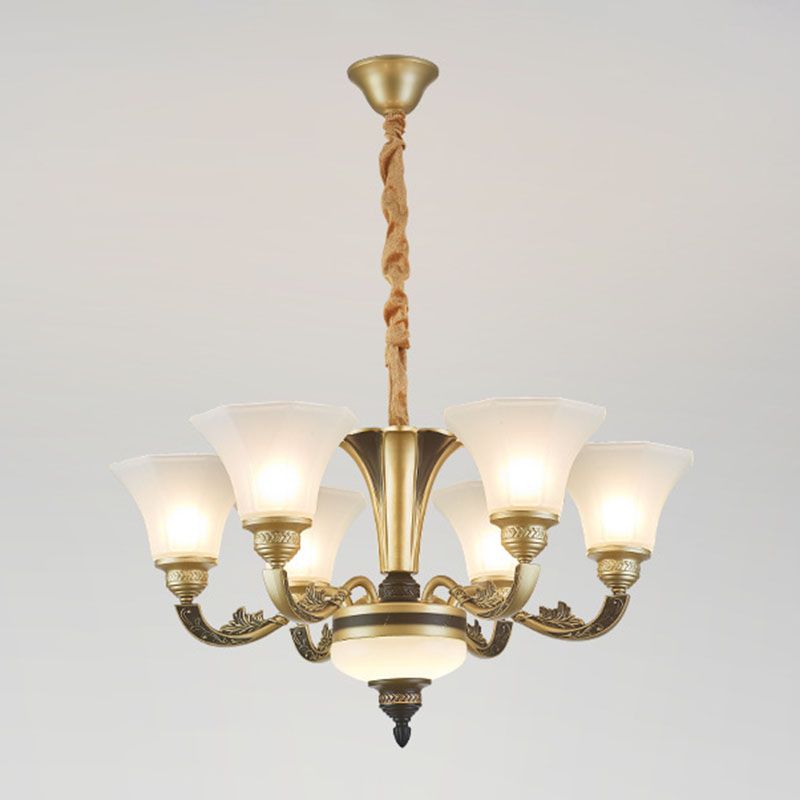 Bell Bedroom Chandelier Light Fixture White Frosted Glass Minimalistic Hanging Lamp Kit