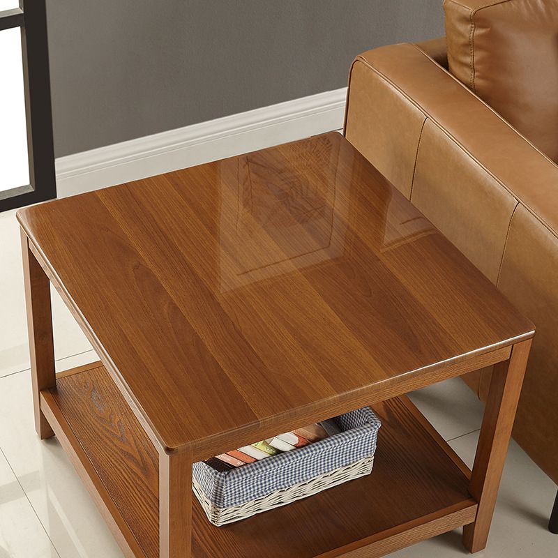 Farmhouse Square Wood Top End Table 4 Legs Sofa Side Table  with Shelves