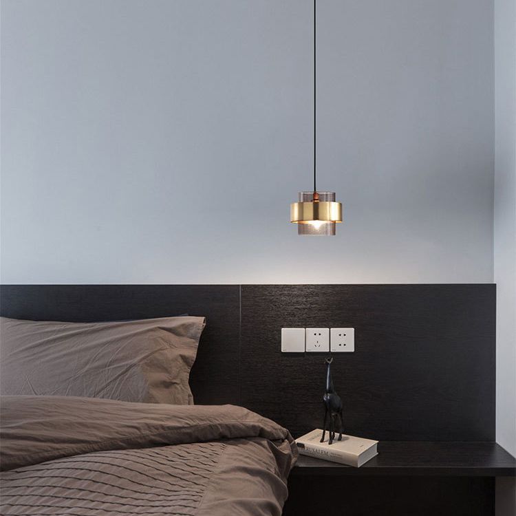 Cylindrical Bedroom Suspension Pendant Glass Minimalist Ceiling Pendant Light in Gold