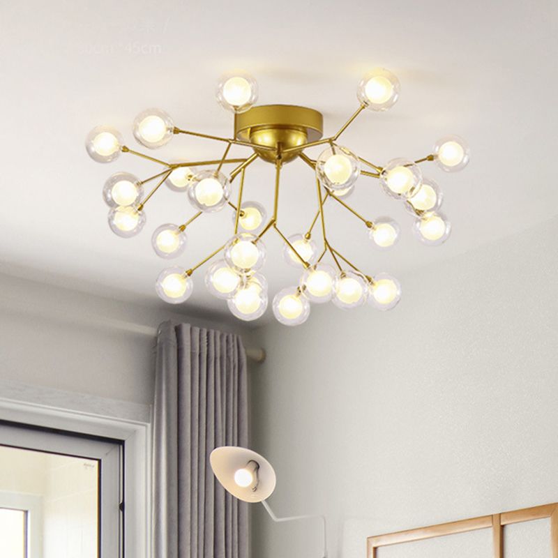 Metallic Tree Branch LED Semi Flush Light Nordic Style Flush Mount Ceiling Chandelier
