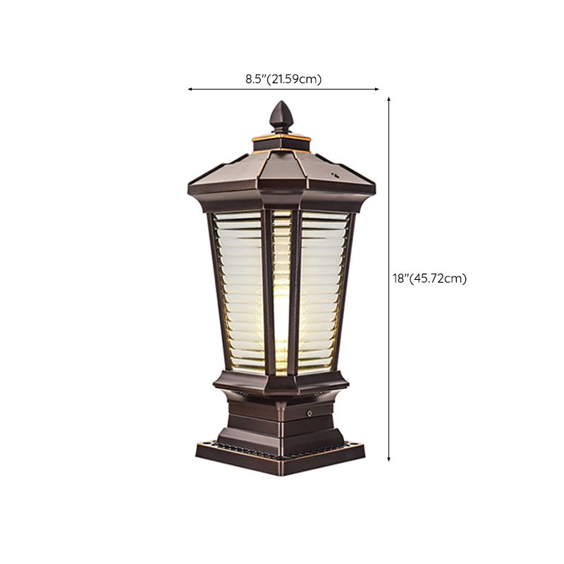 Metal Contemporary Pillar Lamp Pavilion Shape Outdoor Waterproof Light with Glass Shade