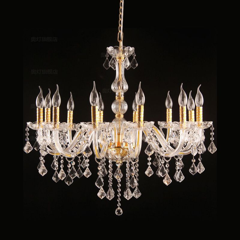 Candle Crystal Orb Chandelier Light Traditional 6 Heads Dining Room Hanging Ceiling Light in Gold