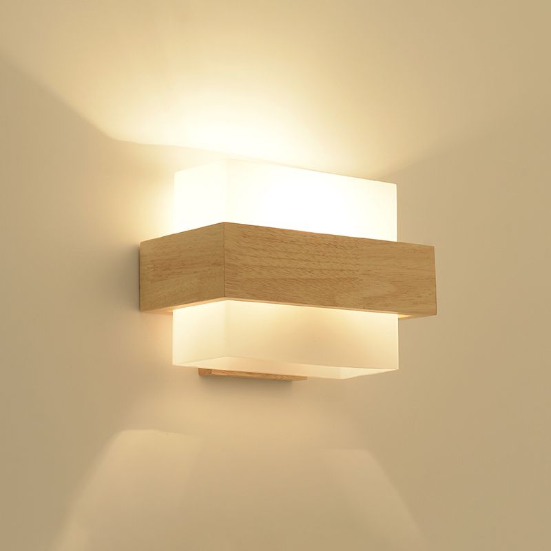 Modern Style Rectangular Wall Sconce Lights Wood 1 Light Wall Mount Lighting