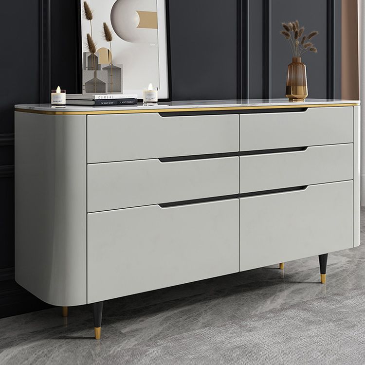 Modern Stone Sideboard Buffet with Drawers Living Room Side Board with Solid Wood Legs