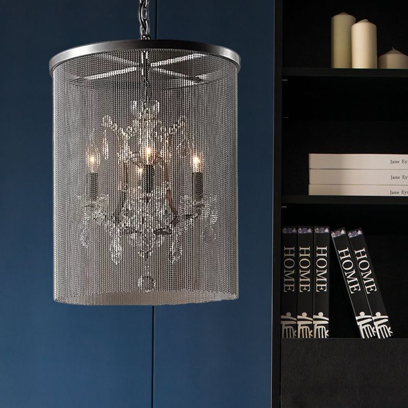 Crystal Black Black sospeso Round 4 luci Lampada a sospensione rustica per sala da pranzo