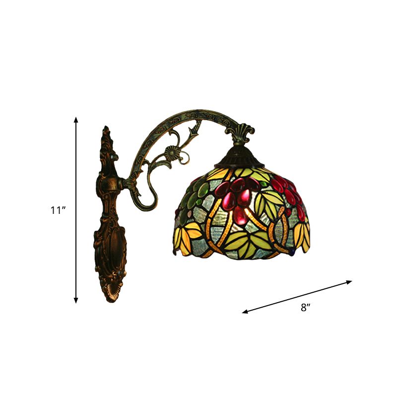 Tiffany-Style Grape Wall Light Sconce 1 Head Handcrafted Stained Glass Wall Mounted Lighting in Red/Green
