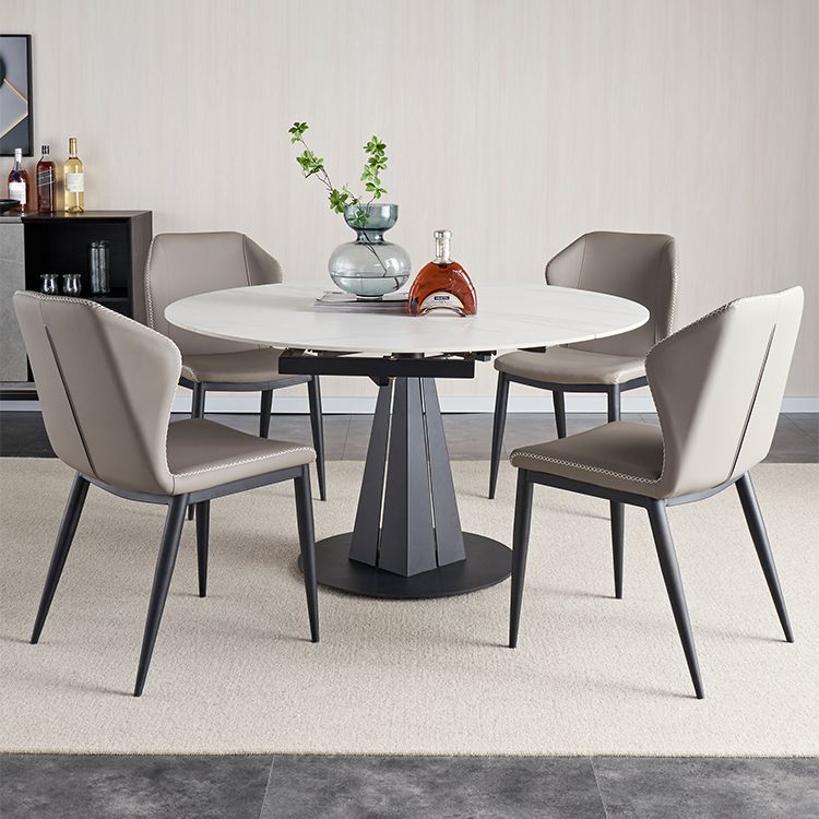Mesa de comedor redonda extensible Mesa de piedra sinterizada moderna con base de pedestal de metal
