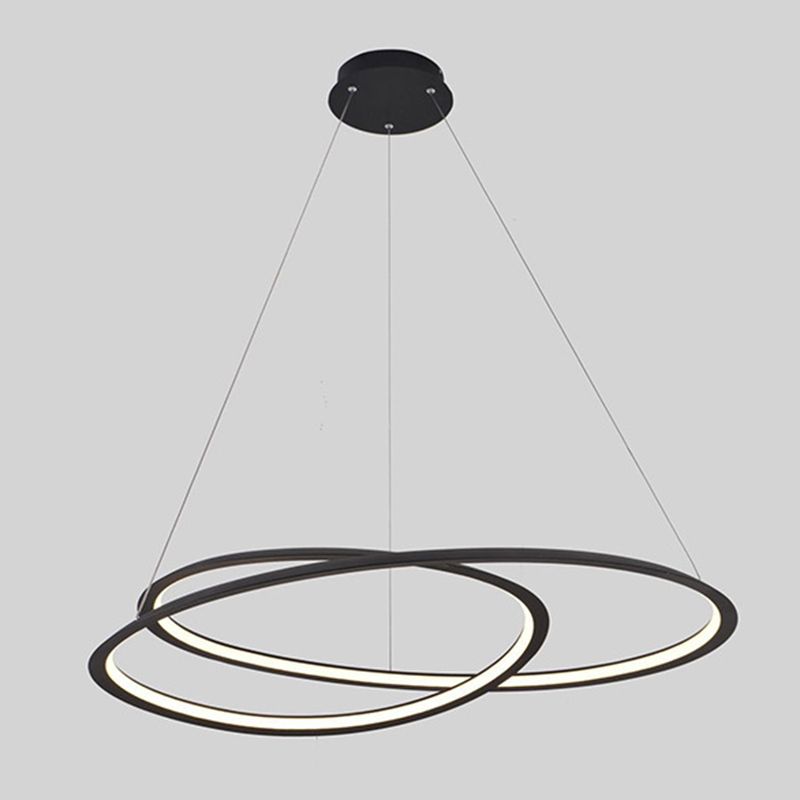 Living Room LED Chandelier Pendant Light Modern Black Chandelier Lighting with Spiral Metal Shade