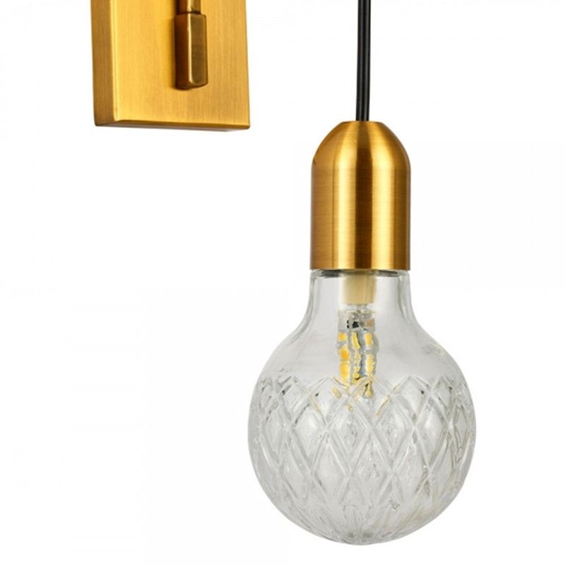 Single Exposed Bulb Wall Mounted Light Simple Clear Lattice Glass Wall Sconce with Gold Metal Backplate