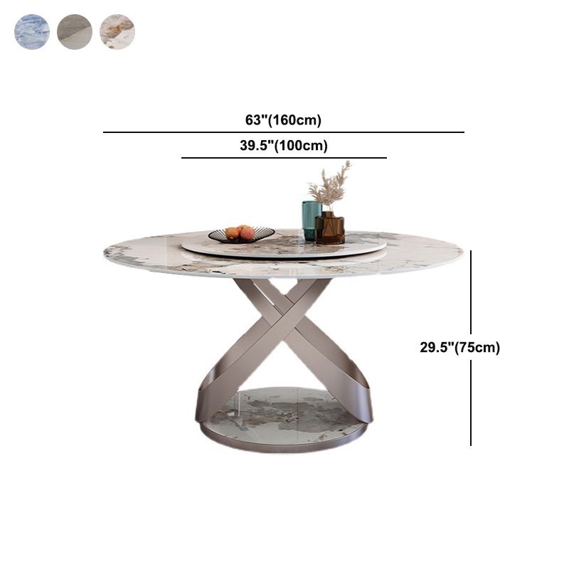 Round Sintered Stone Dining Table Modern Furniture with Pedestal Base in Matte Finish