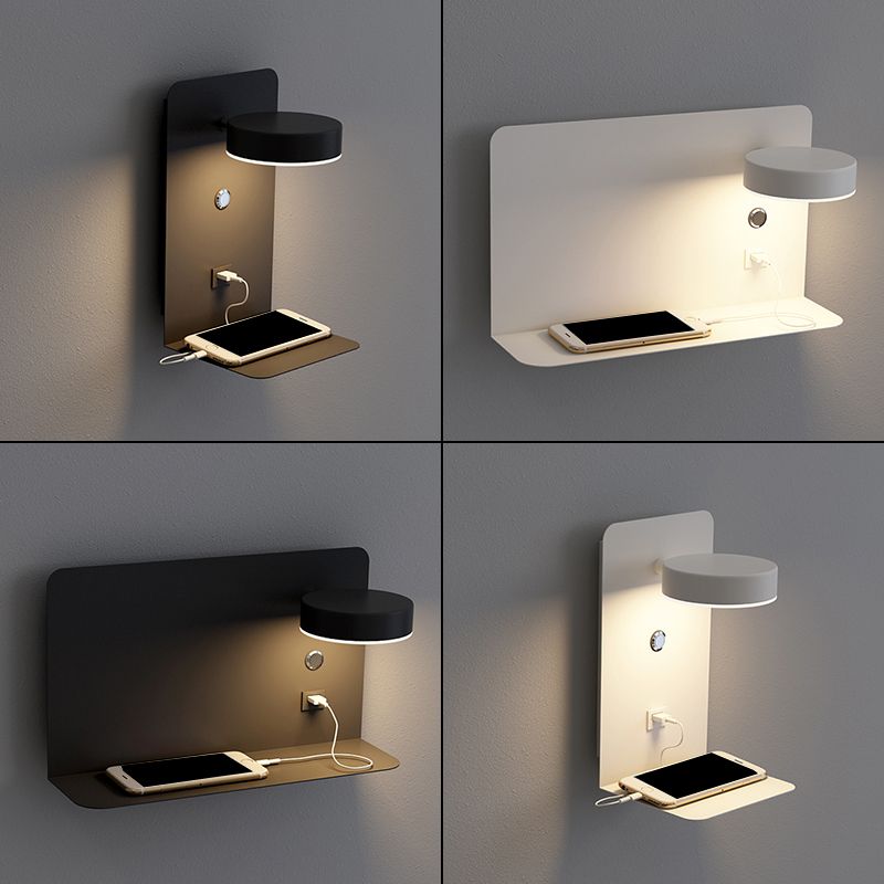 Bedside Reading Wall Light Rotatable Nordic LED Sconce with Shelf and USB Charging Port