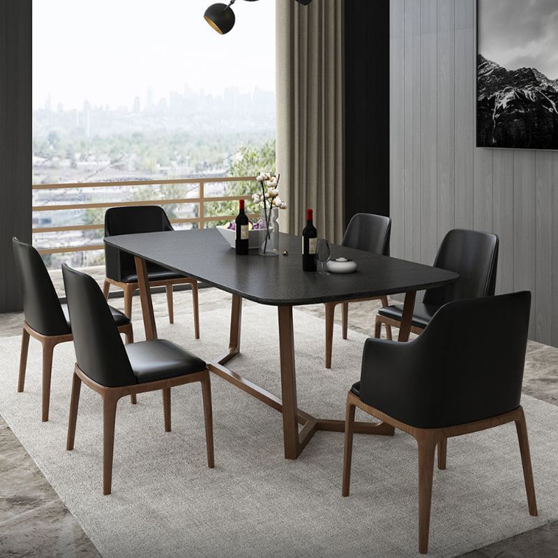 Modern Rectangle Dining Site Table Stone Dining Room Collection with Trestle Base