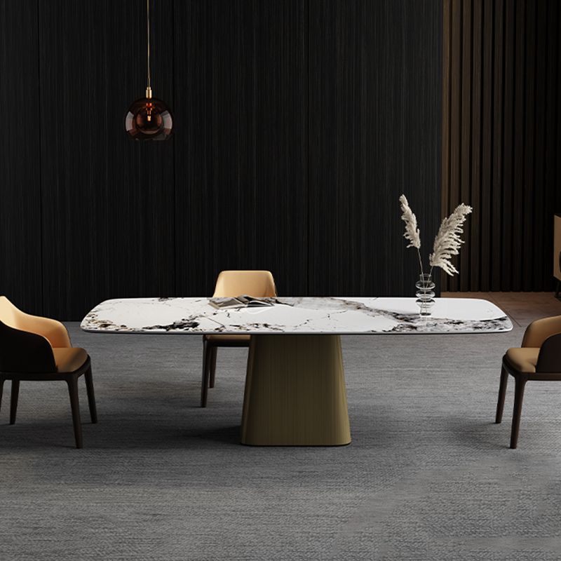 Traditional Luxury Rectangle Dining Table Stone Top Pedestal Casual Dining Table