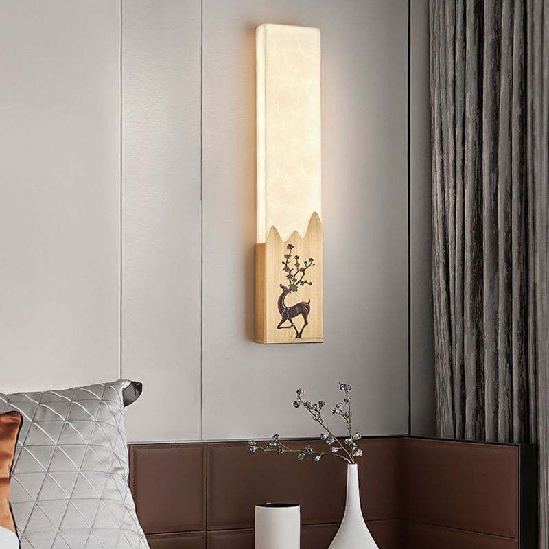 Modern Metal Wall Sconce Rectangle Shape Wall Light with Stone Shade for Living Room