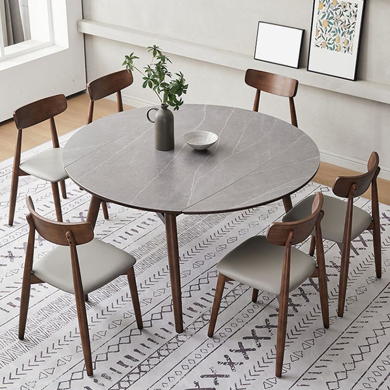 Contemporary Style 1/4/5/7 Pieces Dining Chairs Set Stone Round Furniture in Gray