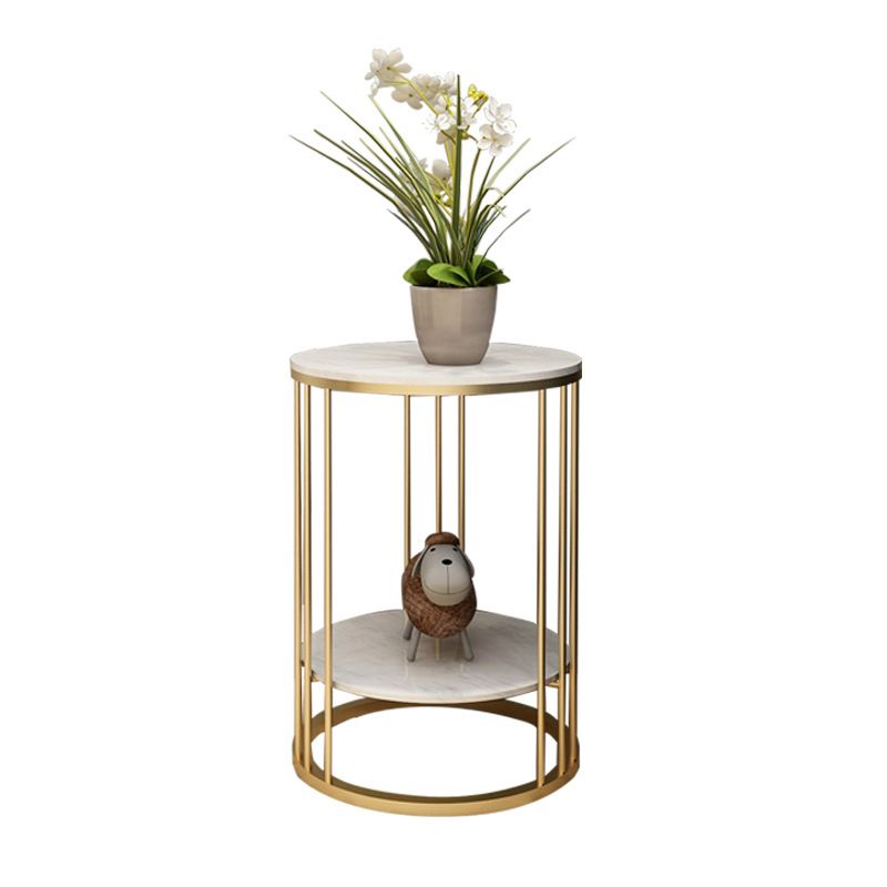 Frame-like Gold/black Metal Base Design Rock Sheet Top with Shelf Round Side Table