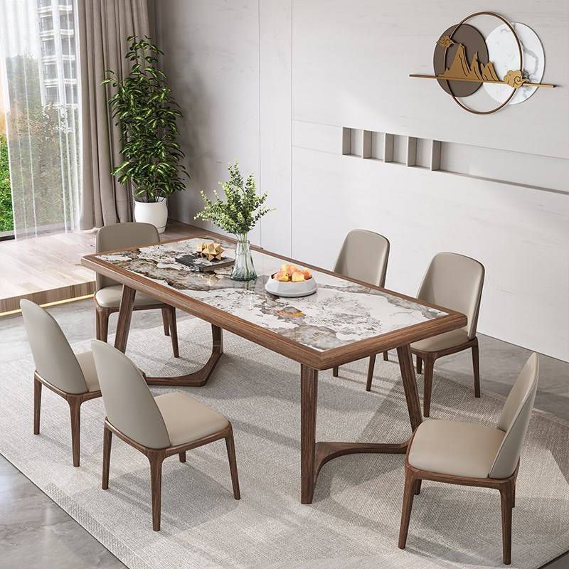 Rectangular Modern Dining Table Set 1/4/7 Pcs Dinette Set with Solid Wood Frame