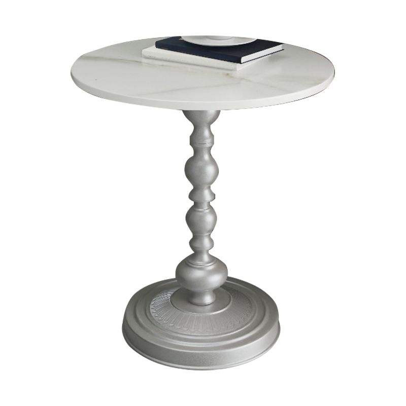 Modern Pedestal Corner Table Round Slate Side End Table for Living Room