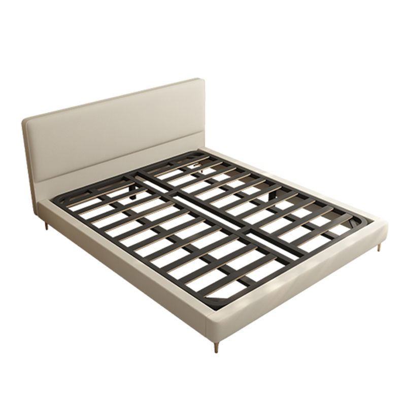 Wood and Upholstered Standard Bed with Headboard Panel Bed in Beige