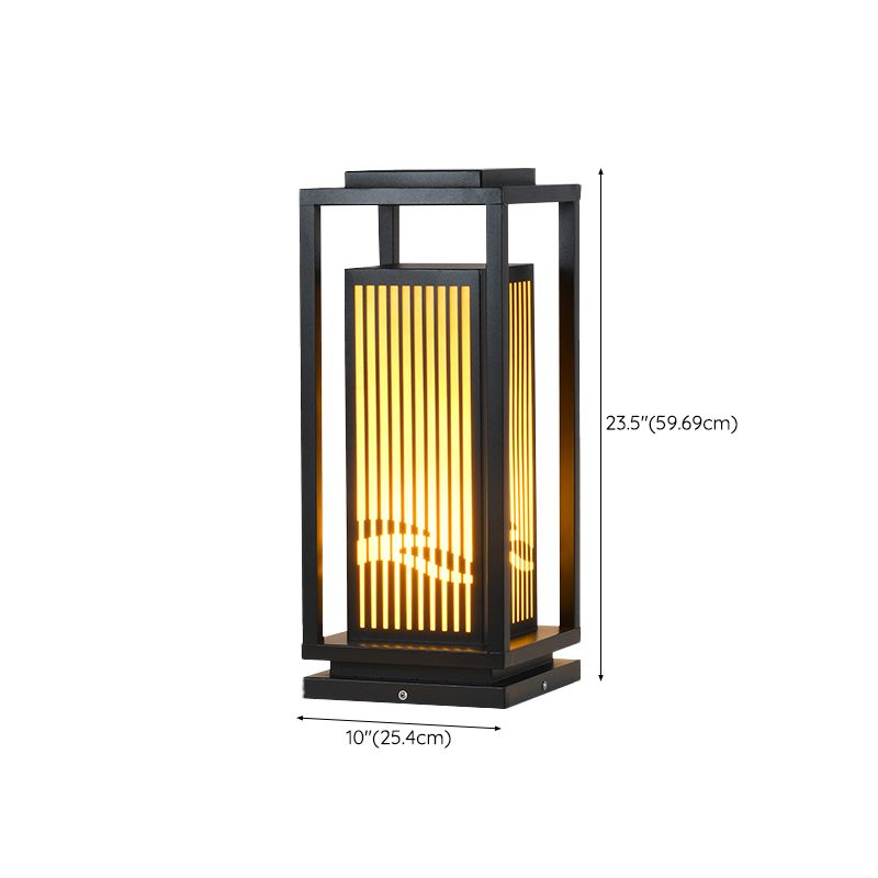 Rectangular Solar Pillar Lamp Modern Black Waterproof Light for Courtyard