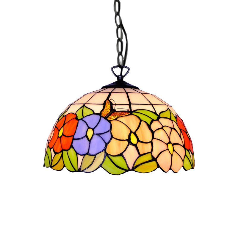 Hemisferio Down Lighting Style Tiffany 1 CABEZA ARTE NEGRO Glass Techo de vidrio Luz colgante, de 12 "/16" de ancho