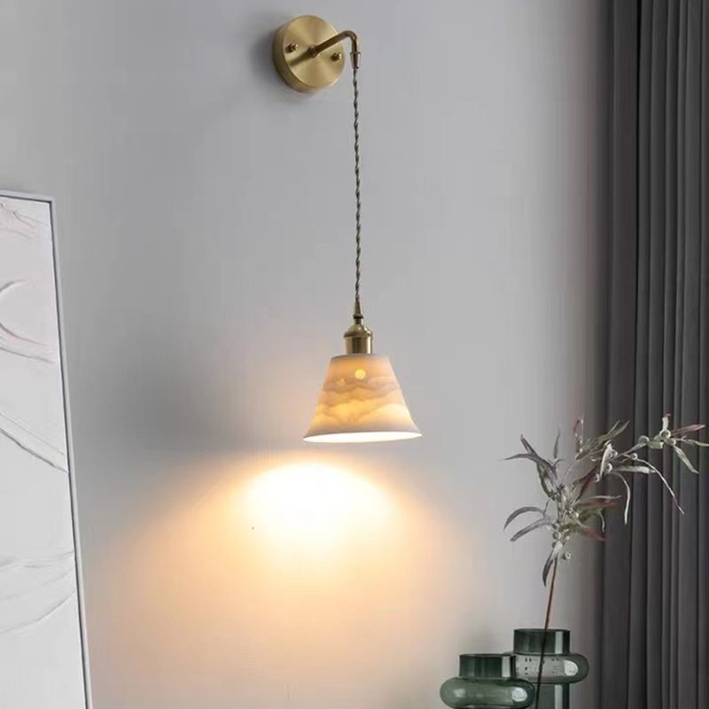 Modern Metal Wall Sconce Cone Shape Wall Lamps with Ceramic Shade