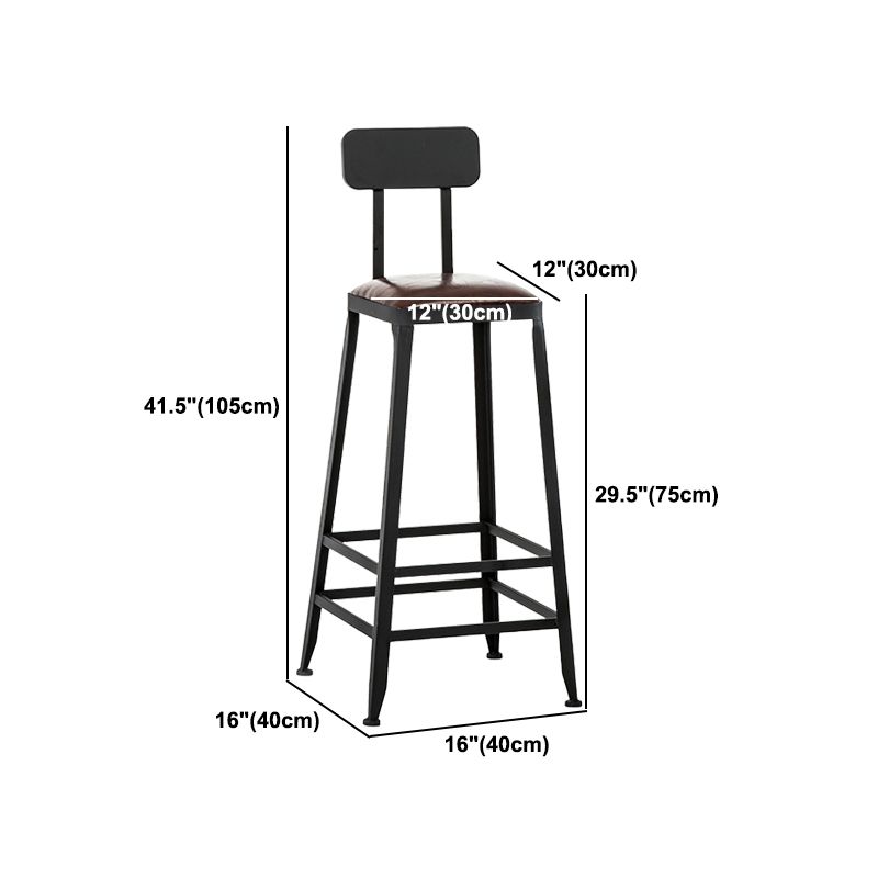 Industrial Metal Barstool Faux Leather Backless Counter Stool with Iorn 4 Legs