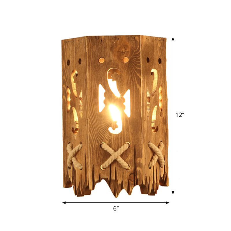 Wood Cylinder Shade Wall Lamp Country Stylish 1 Head Brown Wall Sconce Fixture for Restaurant