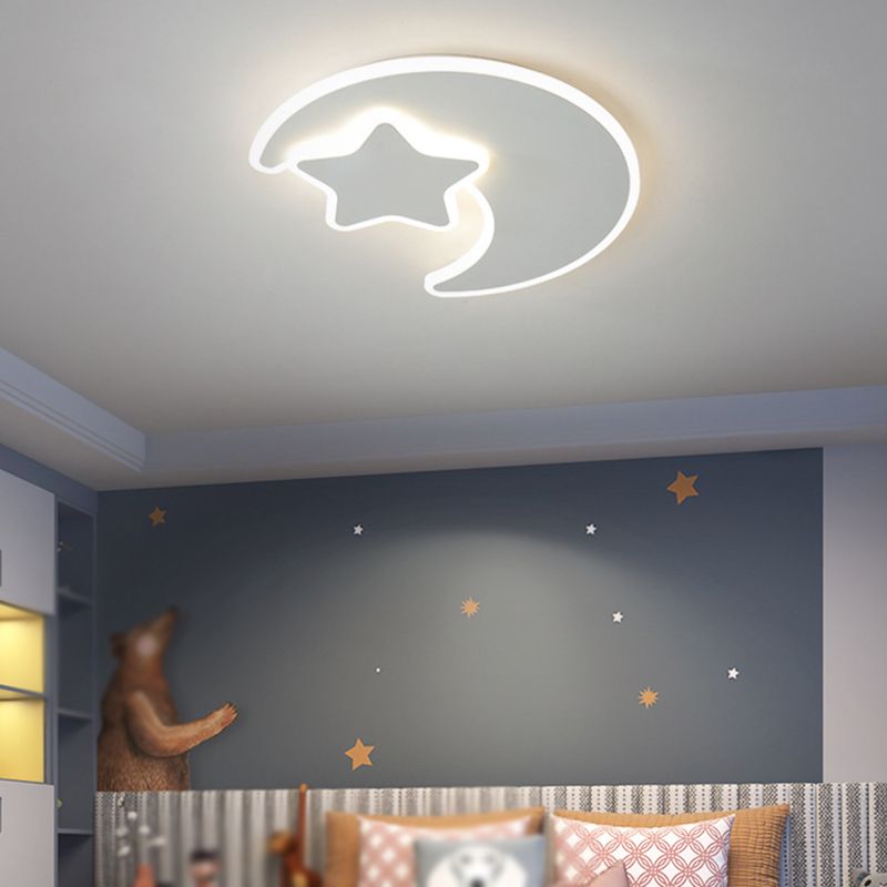 LED Kids Style Ceiling Mount in White Iron & Acrylic Ceiling Flush