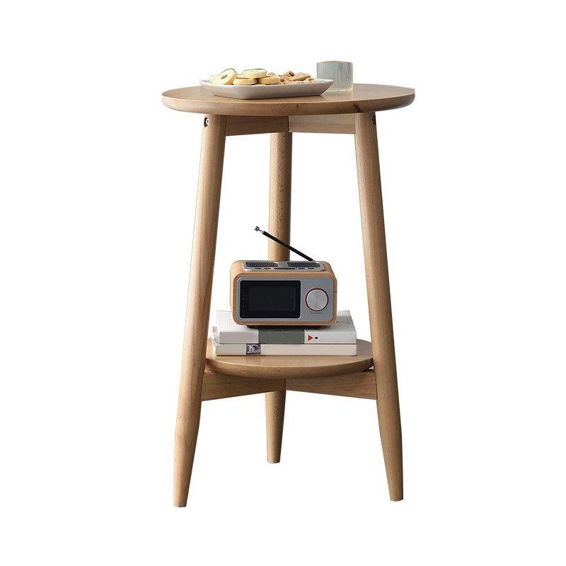 Solid Wood Round Top Side Table 23.6" Tall 3 Legs End Table with Shelf