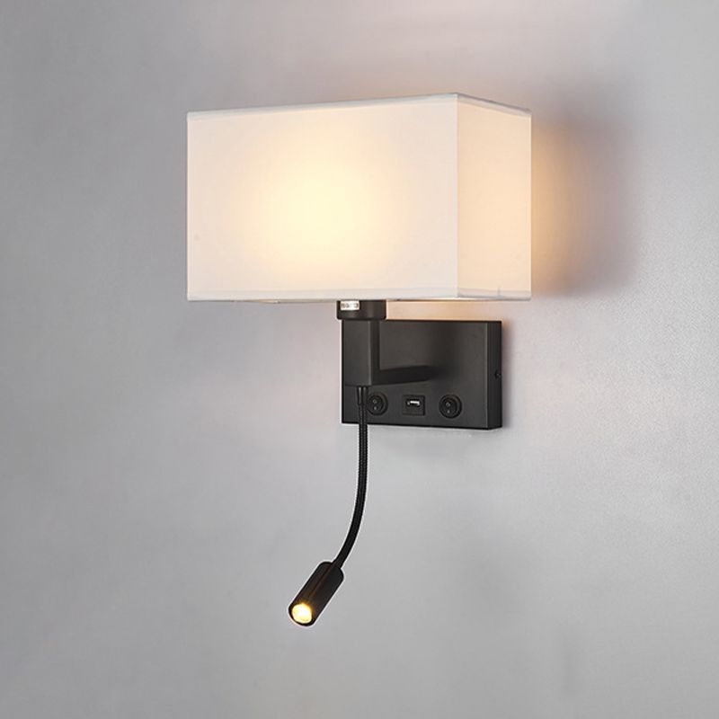 Metal Modern Wall Sconce Rectangle Shape Wall Light with Fabric Shade for Study