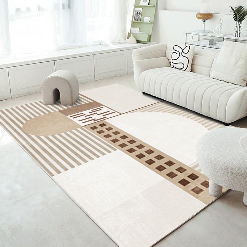 Brown Modern Rug Polyester Striped Area Rug Non-Slip Backing Rug for Living Room