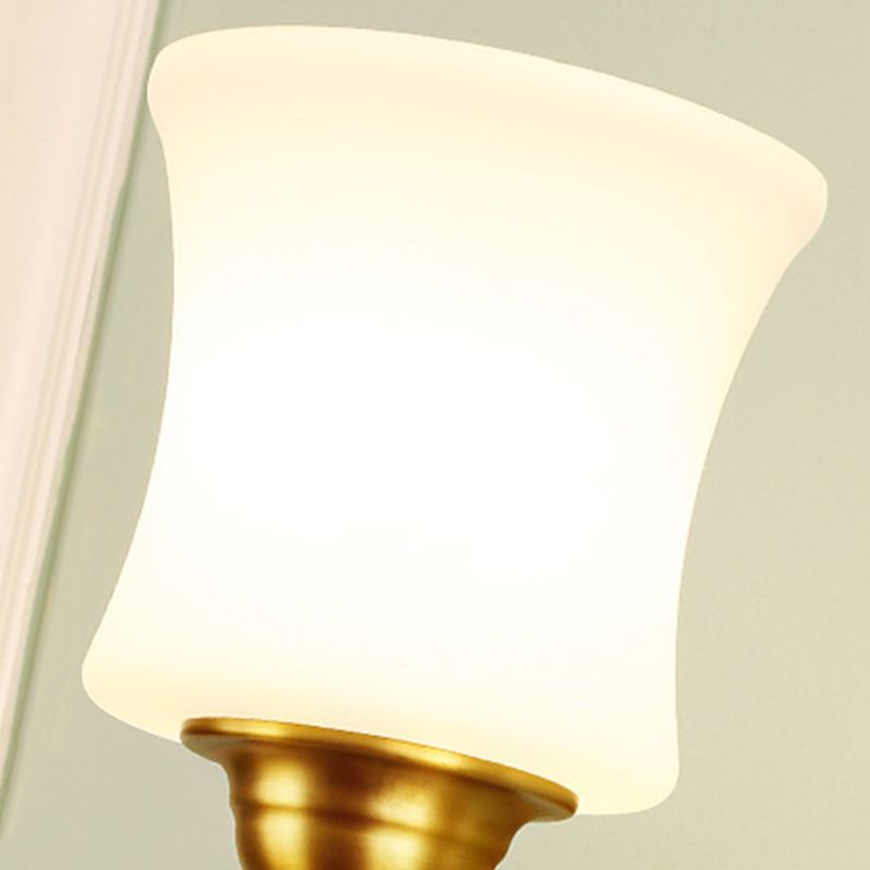 Cylinder Shade Bedroom Wall Mount Light Traditional Style Milky Glass 1/2-Light Brass Finish Wall Lamp