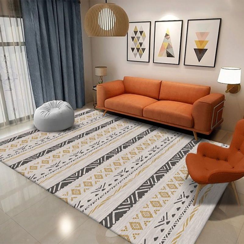 Yellow Living Room Area Carpet Bohemian Tribal Print Indoor Rug Polyester Anti-Split Rug