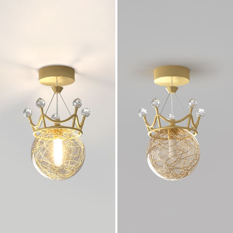 Contemporary Crown Flush Light Fixture Glass 1 Light Flush Mount Lamps in Gold