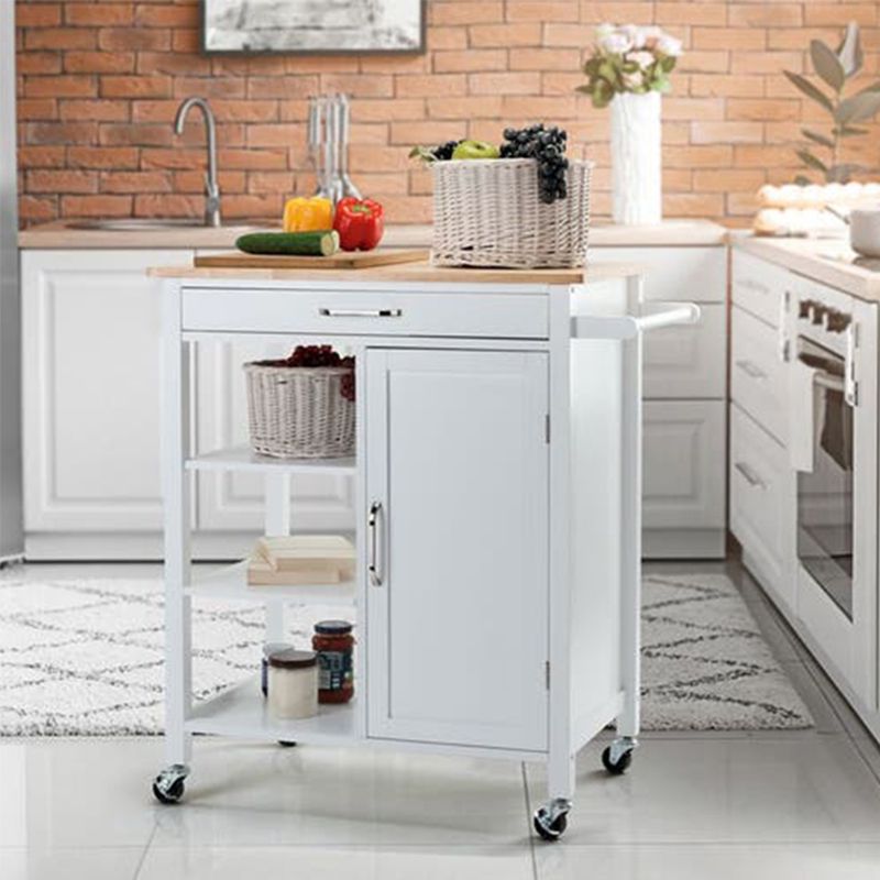 Modern Style 35.83"H Rolling Kitchen Cart Wood Rectangular Kitchen Island Cart