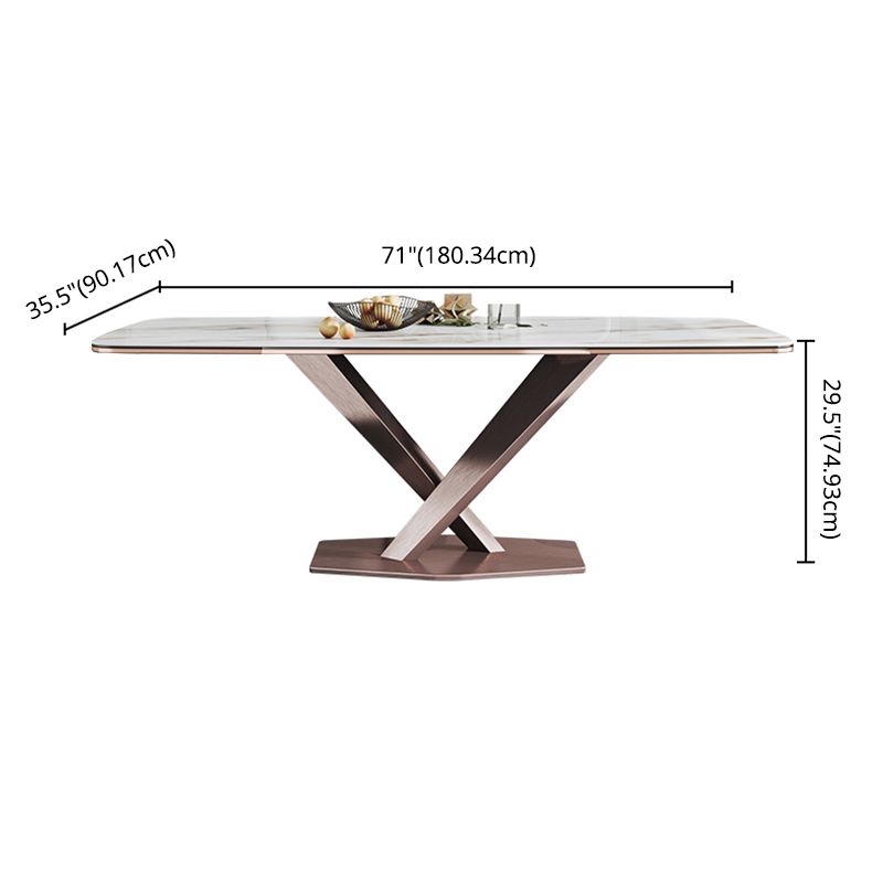 Minimalist Rectangle Sintered Stone Dining Table of 5/7 with Pedestal Base Dining Set for Restaurant