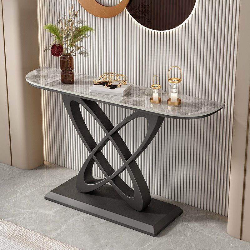 Glam Stone Console Table Iron Scratch Resistant Console Sofa Table for Hall