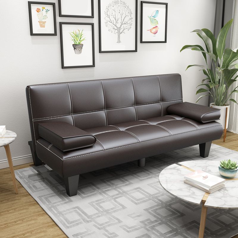 Foldable Faux Leather Pillow Top Arm Loveseat with Biscuit Back for Living Room