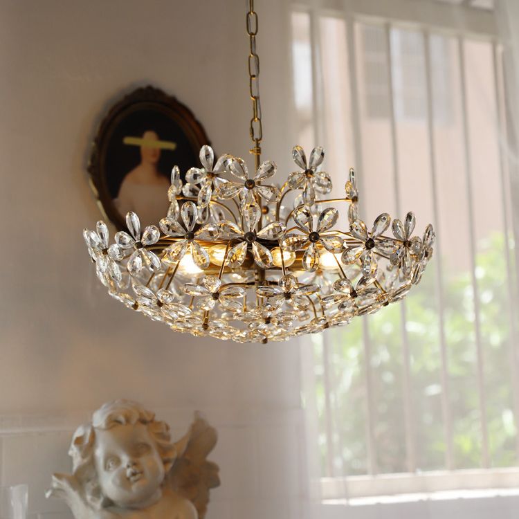 Fantasy Petal-shaped Crystal Chandelier Vintage Brass Multi-lights Lighting Fixture for Living Room