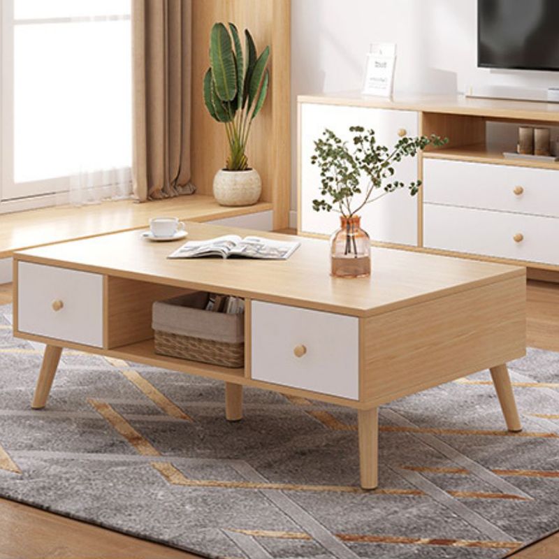 Rectangle Wooden Coffee Table 16.53"H 4 Legs Cocktail Table with Storage