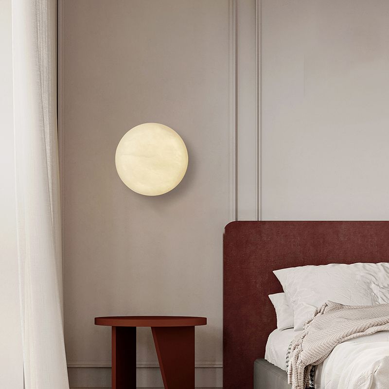 LED Wall Lamp Modern Round Wall Mount Lamp with Stone Shade for Bedroom
