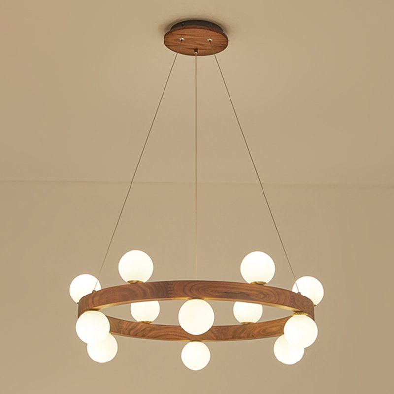 Brown Chandelier Light Fixtures Modern Multi-Head Hanging Lamps with White Glass Shade