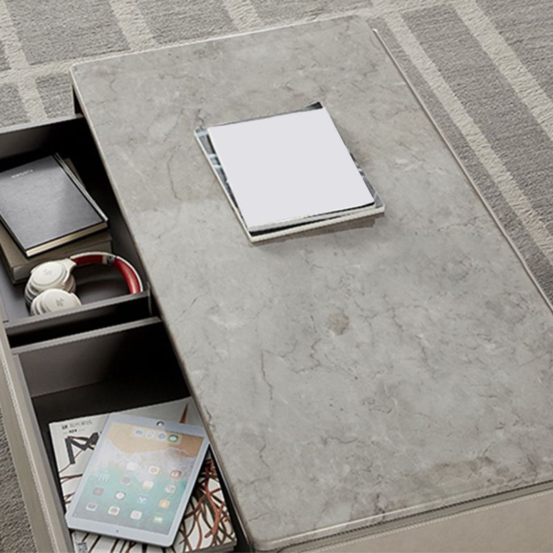 Contemporary Coffee Or End Table Marble with Storage Drawers Rectangle