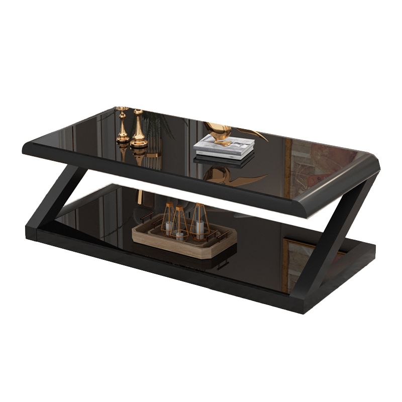 Modern Style Rectangular Tempered Glass with Abstract Base Coffee Table